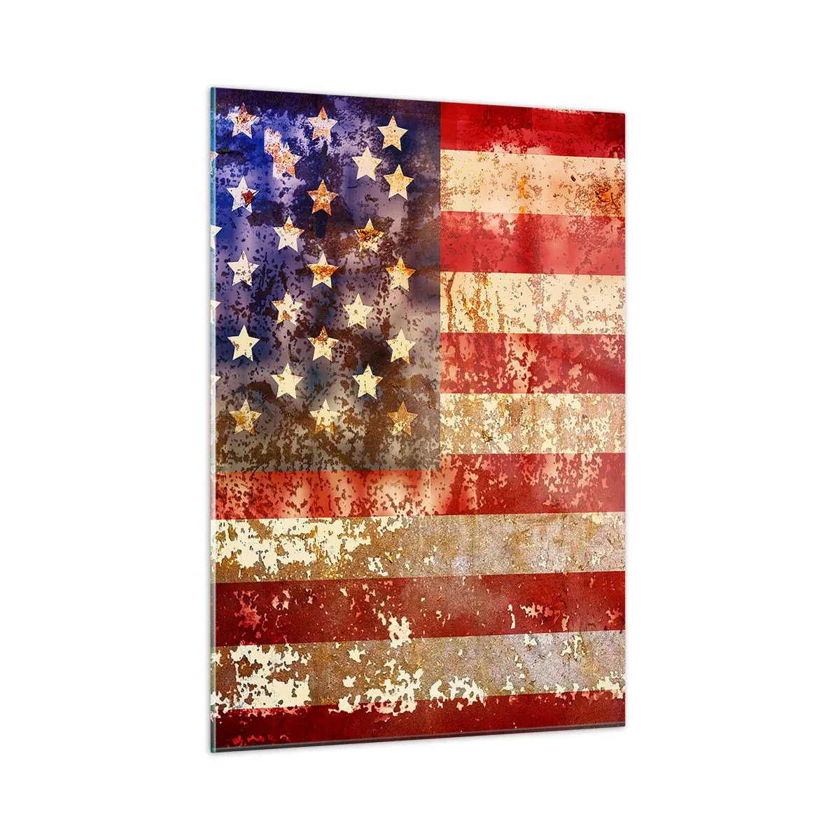 Quadro su vetro - Bandiera americana arrugginita - 50x70cm - L'attimo non passa - Decorazione murale moderna per soggiorno e camera da letto ARTTOR