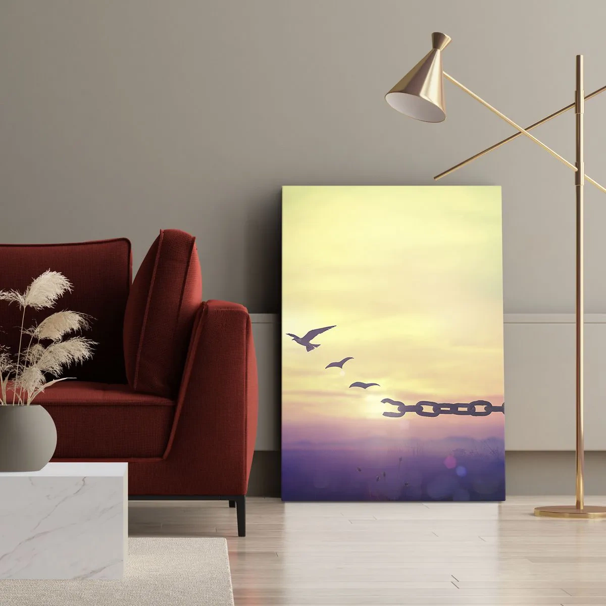 Quadro su tela - Stampe su Tela - Simbolo di libertà con uccelli e una catena spezzata - 50x70cm - La vittoria della libertà - Decorazione murale moderna per soggiorno e camera da letto ARTTOR