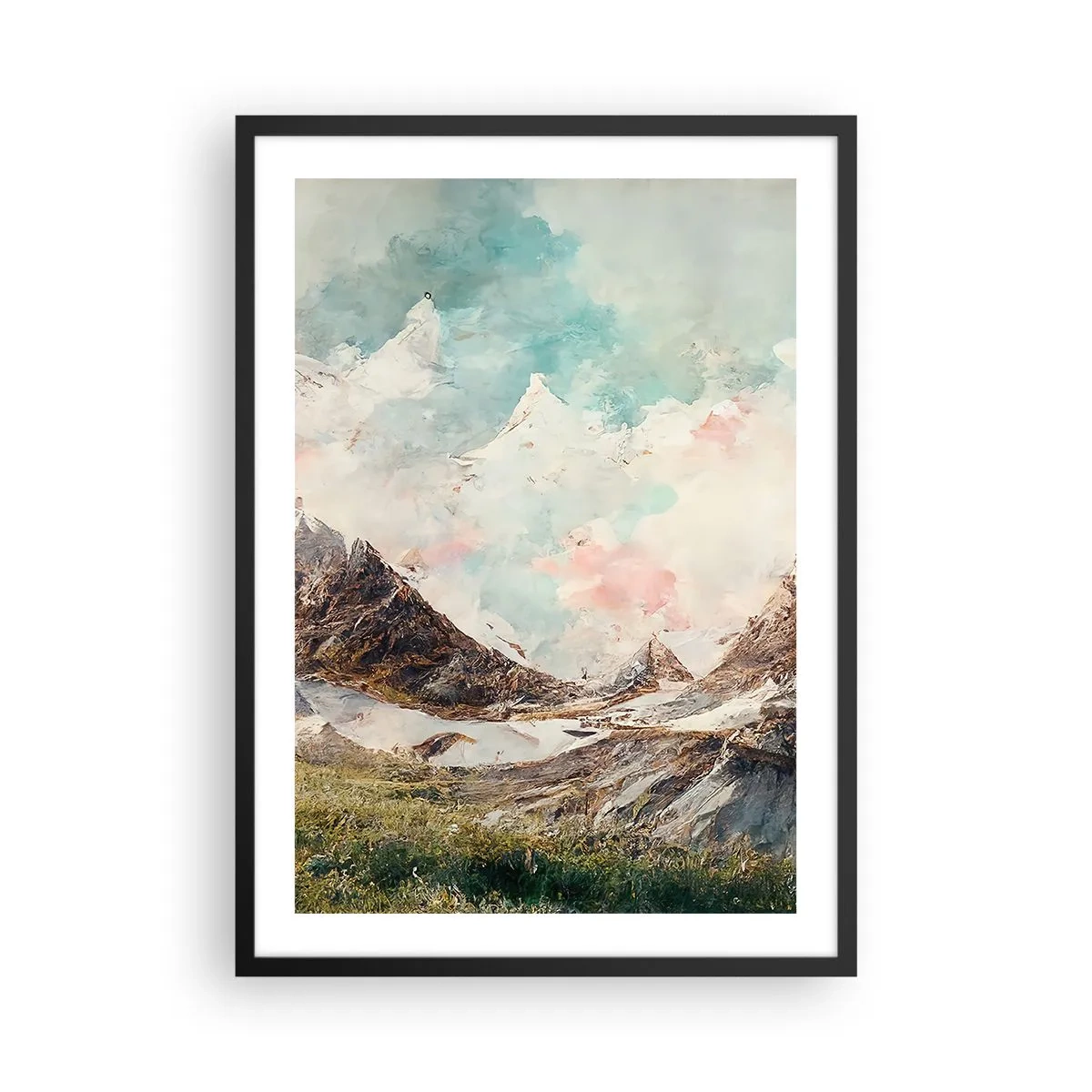 Poster in cornice nera - Un pittoresco paesaggio montano con un cielo pastello - 50x70cm - Lame di roccia - Decorazione murale moderna per soggiorno e camera da letto ARTTOR