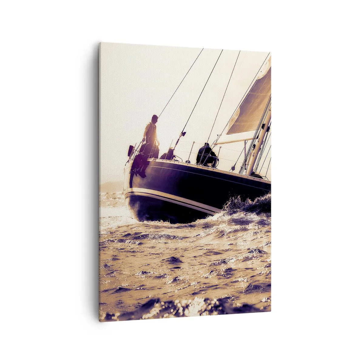 Quadro su tela - Stampe su Tela - Uno yacht in mare in tempesta alla luce del sole al tramonto - 70x100cm - Naviga, marinaio - Decorazione murale moderna per soggiorno e camera da letto ARTTOR