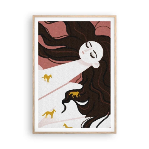 Poster in cornice rovere chiaro - Il sogno del cavallo d'oro - 70x100 cm