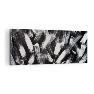 Quadro su tela - Stampe su Tela - Astrazione dinamica con pennellate bianche su sfondo nero. - 120x50cm - Astrazione in spirito industriale - Decorazione murale moderna per soggiorno e camera da letto ARTTOR