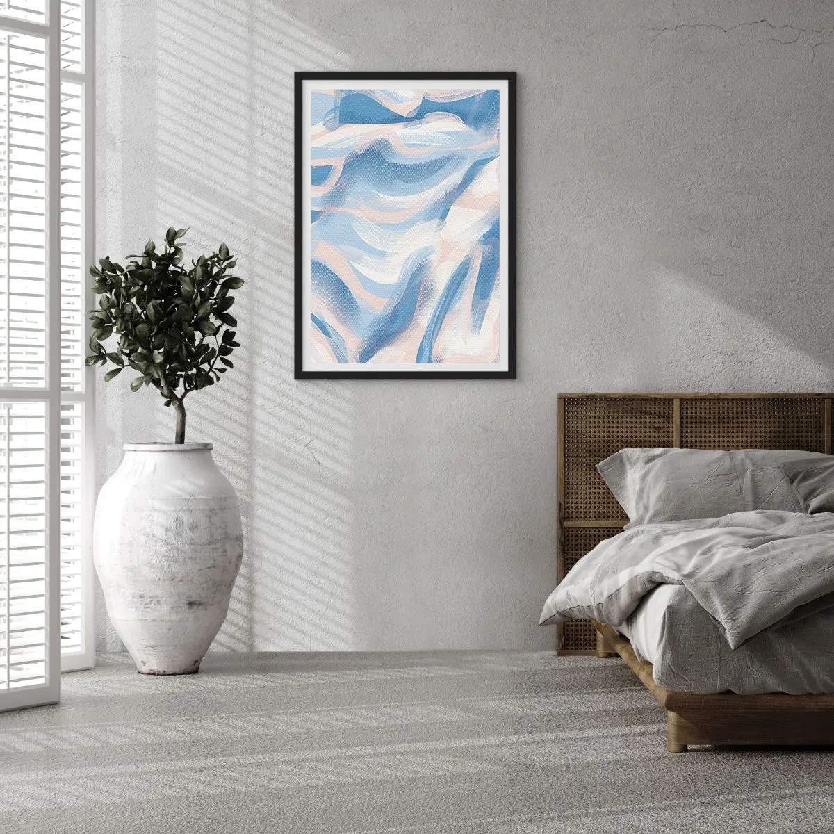 Poster in cornice nera - Onda astratta nei toni del blu e del beige - 50x70cm - Ondulazioni azzurre - Decorazione murale moderna per soggiorno e camera da letto ARTTOR