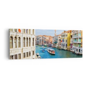 Quadro su tela - Stampe su Tela - Un canale veneziano con una gondola e edifici colorati - 140x50cm - Una circolazione stradale unica al mondo - Decorazione murale moderna per soggiorno e camera da letto ARTTOR