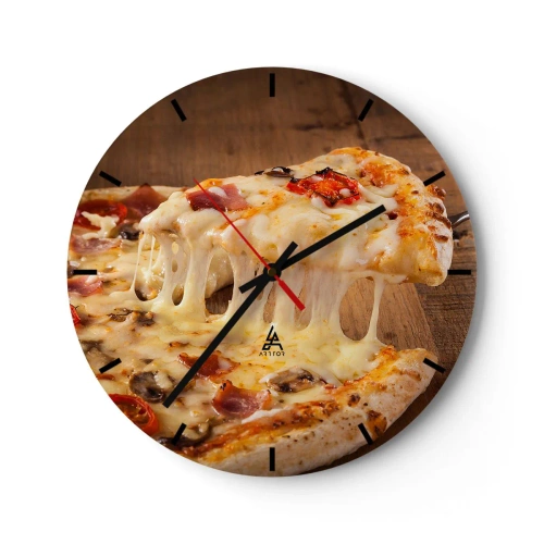 Orologio da parete - Orologio in Vetro - Una fetta di pizza succosa con formaggio filante - 30x30cm - Capolavoro di arte italiana - Decorazione murale moderna per soggiorno, cucina e camera da letto ARTTOR