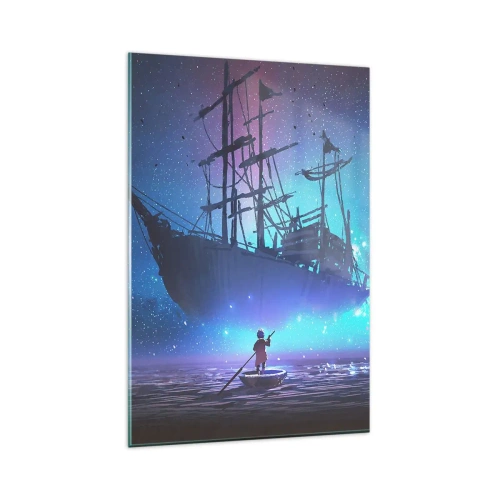Quadro su vetro - Una nave fantastica contro il cielo stellato - 80x120cm - Incontro con il mito del mare - Decorazione murale moderna per soggiorno e camera da letto ARTTOR