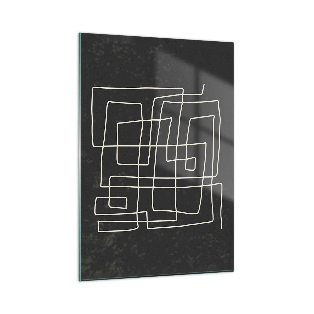 Quadro su vetro - Astrazione geometrica con linee bianche su sfondo nero - 50x70cm - Non è così semplice - Decorazione murale moderna per soggiorno e camera da letto ARTTOR