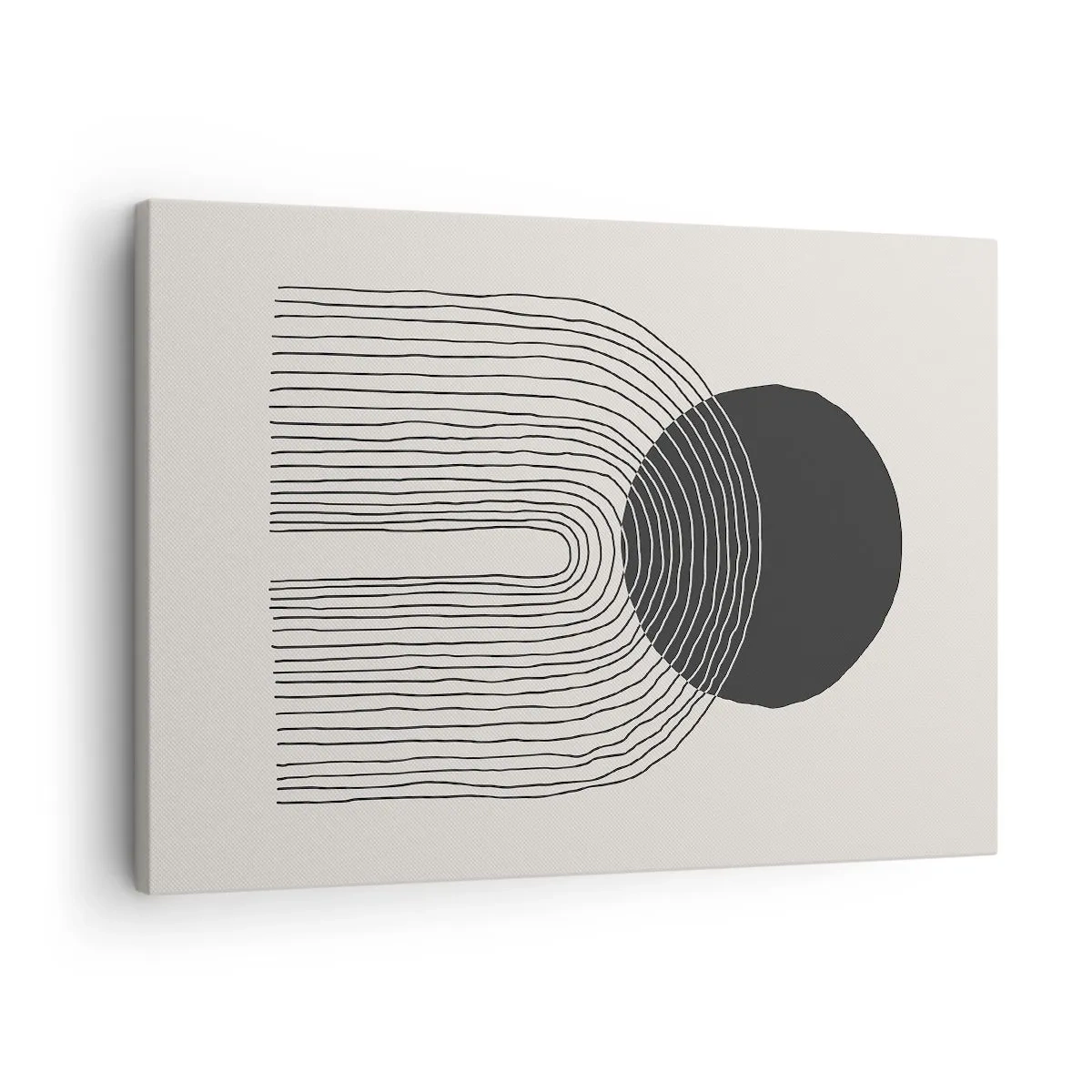 Quadro su tela - Stampe su Tela - Motivo astratto con linee e un cerchio nero su uno sfondo chiaro - 70x50cm - Tremore e fiducia - Decorazione murale moderna per soggiorno e camera da letto ARTTOR