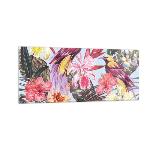 Quadro su vetro - Petali e piume - 100x40 cm