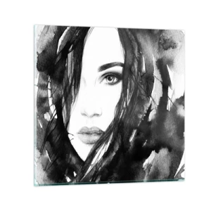 Quadro su vetro - Ritratto di donna in bianco e nero - 30x30 cm