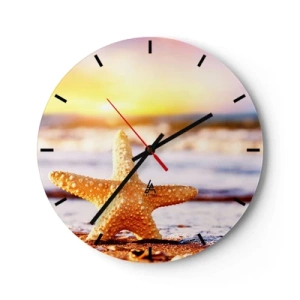 Orologio da parete - Orologio in Vetro - Stelle marine sulla spiaggia al tramonto - 30x30cm - Regalo del mare - Decorazione murale moderna per soggiorno, cucina e camera da letto ARTTOR
