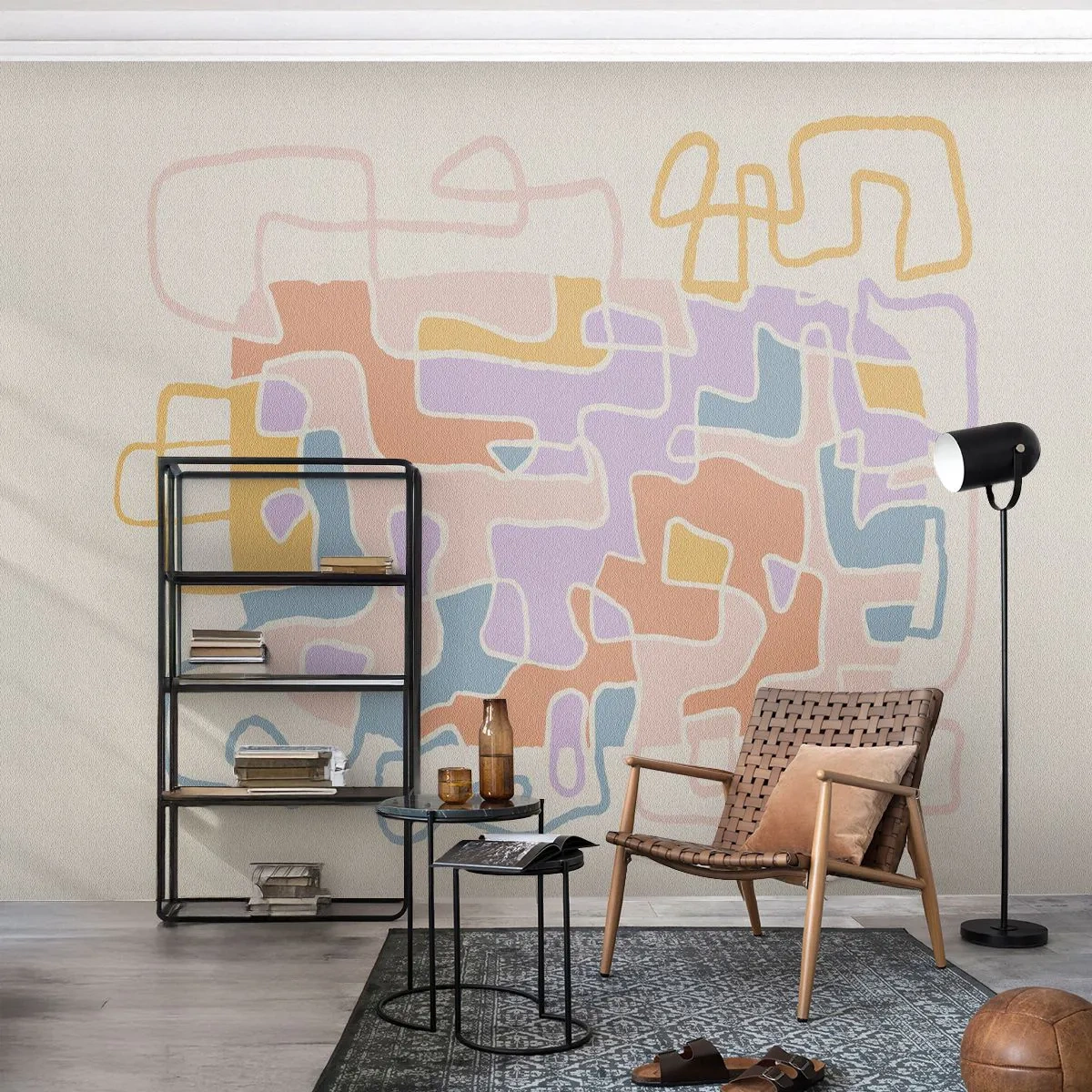 Fotomurali Premium Canvas - Labirinto: avventura gioiosa - Minimalismo, Pastello, Linee - 450x315 cm