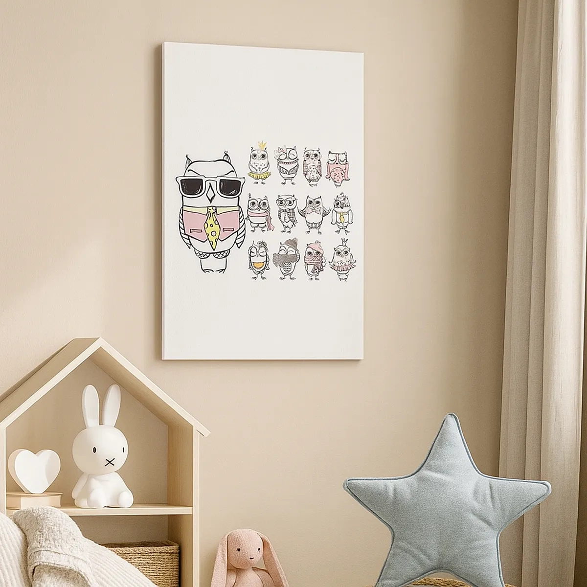 Quadro su tela - Stampe su Tela - Gufi in diversi stili e vestiti - 50x70cm - Tanti ruoli da svolgere - Decorazione murale moderna per soggiorno e camera da letto ARTTOR