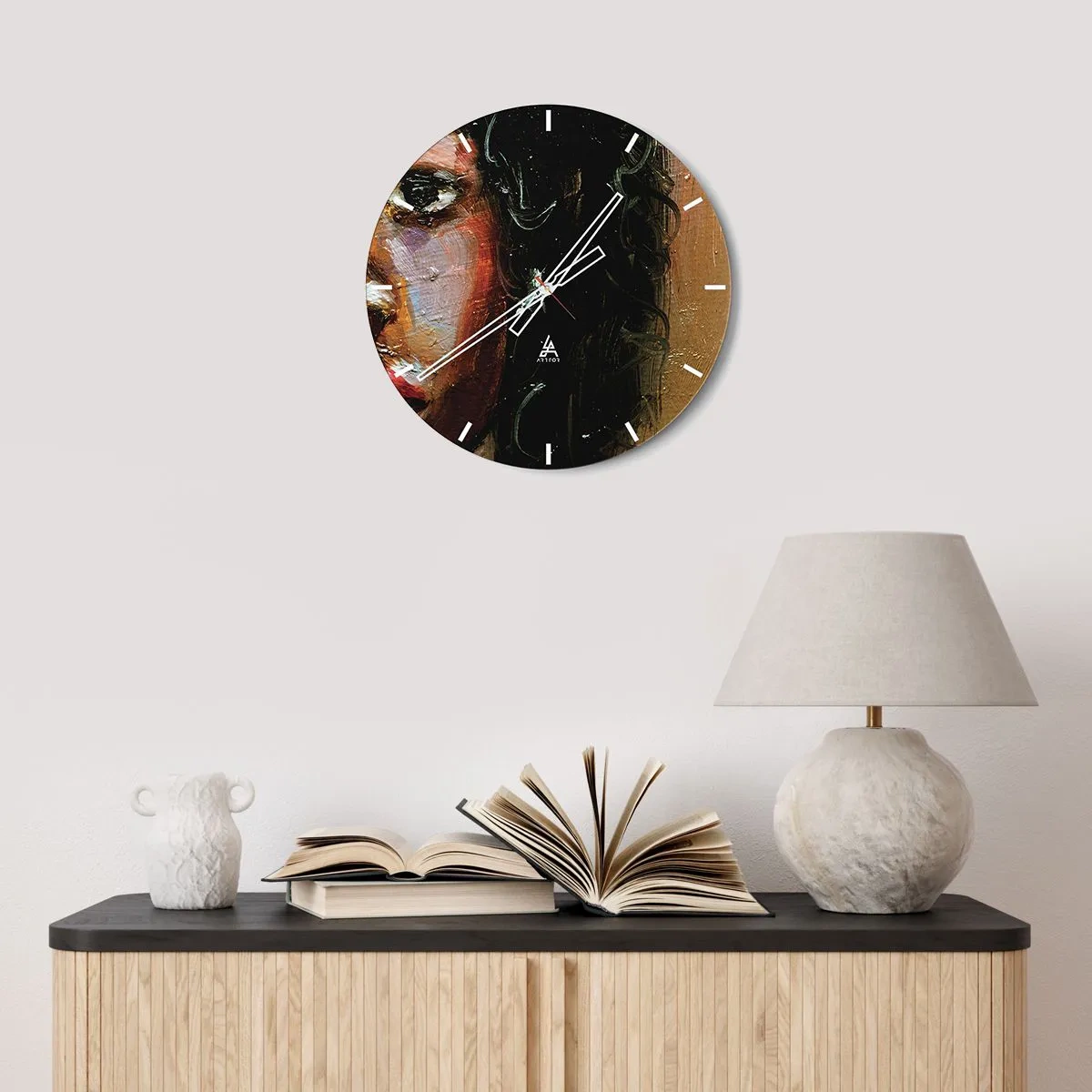 Orologio da parete - Orologio in Vetro - Frammento di ritratto di una donna dipinto con una densa pittura a olio. - 30x30cm - Oscurità e luce - Decorazione murale moderna per soggiorno, cucina e camera da letto ARTTOR