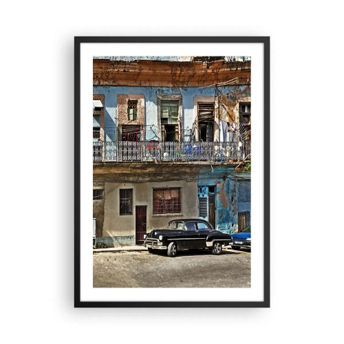 Poster in cornice nera - Una vecchia casa popolare con un'auto d'epoca - 50x70cm - Atmosfera dell'Avana - Decorazione murale moderna per soggiorno e camera da letto ARTTOR