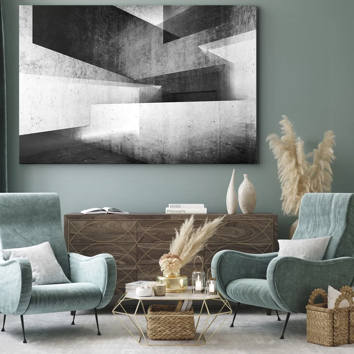 Quadro su tela - Stampe su Tela - Forme geometriche in una composizione monocromatica - 70x50cm - La struttura dello spazio - Decorazione murale moderna per soggiorno e camera da letto ARTTOR
