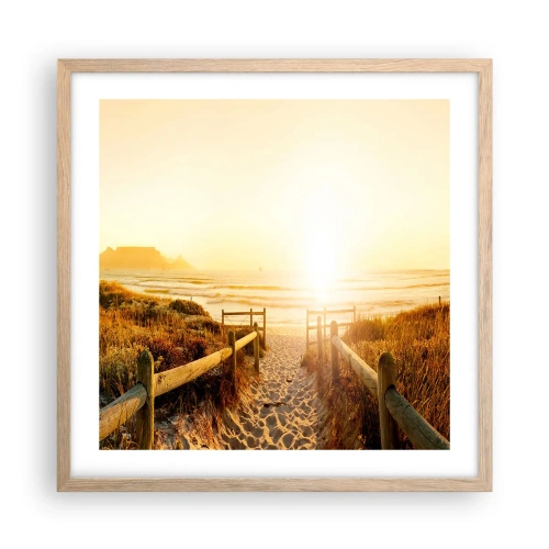 Poster in cornice rovere chiaro - Attraverso la duna, verso il sole - 50x50 cm