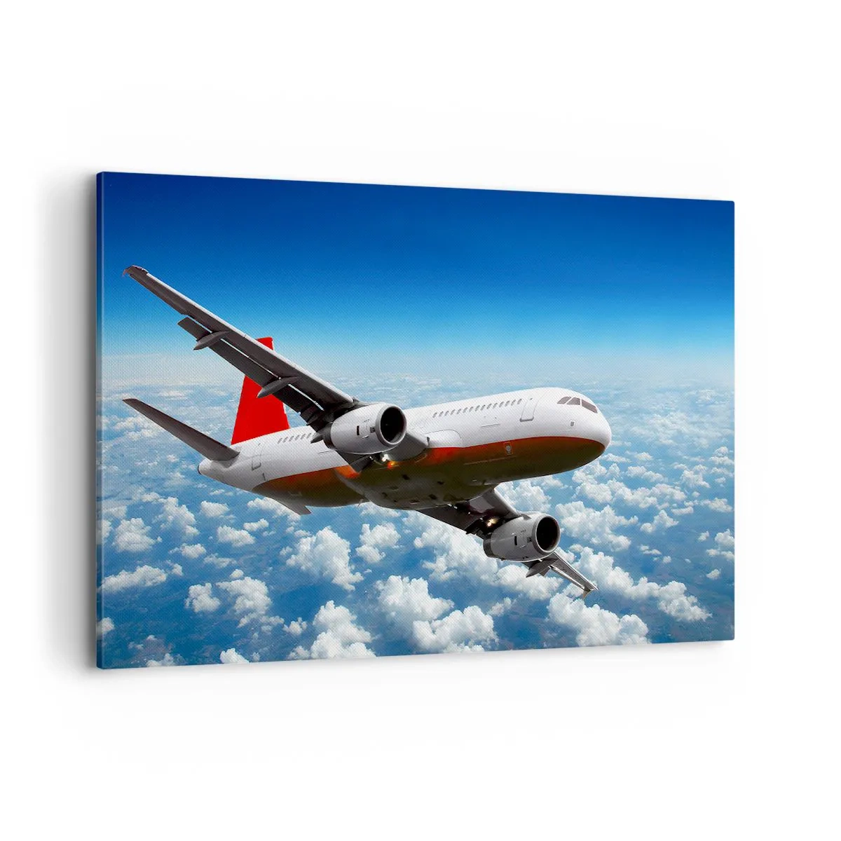 Quadro su tela - Stampe su Tela - Un aereo passeggeri vola sopra le nuvole contro un cielo azzurro. - 120x80cm - Lascia tutto - Decorazione murale moderna per soggiorno e camera da letto ARTTOR