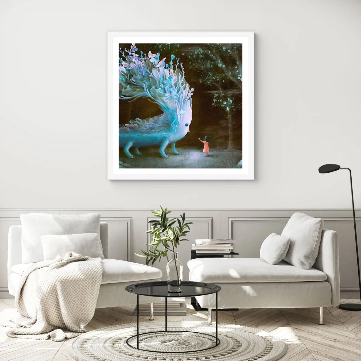 Poster in cornice bianca - Incontro fantastico - 30x30 cm