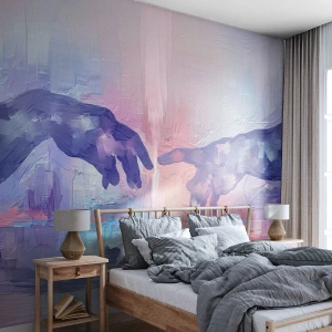Fotomurali Premium Sand - Un'interpretazione artistica del tocco di due mani in colori pastello. - 100x70cm - La scintilla divina della vita - Decorazione murale moderna per soggiorno e camera da letto ARTTOR