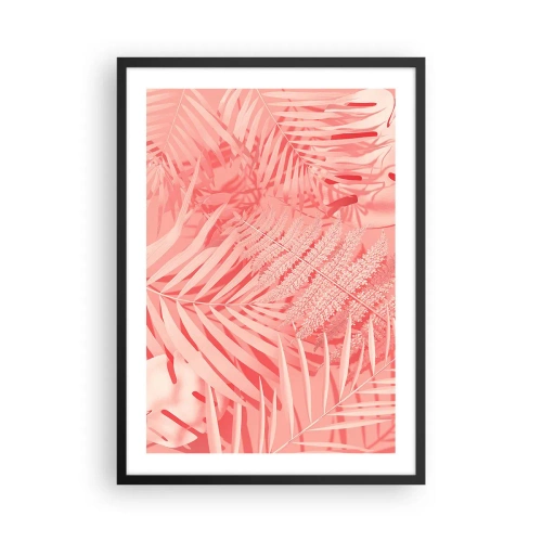 Poster in cornice nera - Felce rosa e foglie di palma su uno sfondo pastello - 50x70cm - Concetto rosa - Decorazione murale moderna per soggiorno e camera da letto ARTTOR