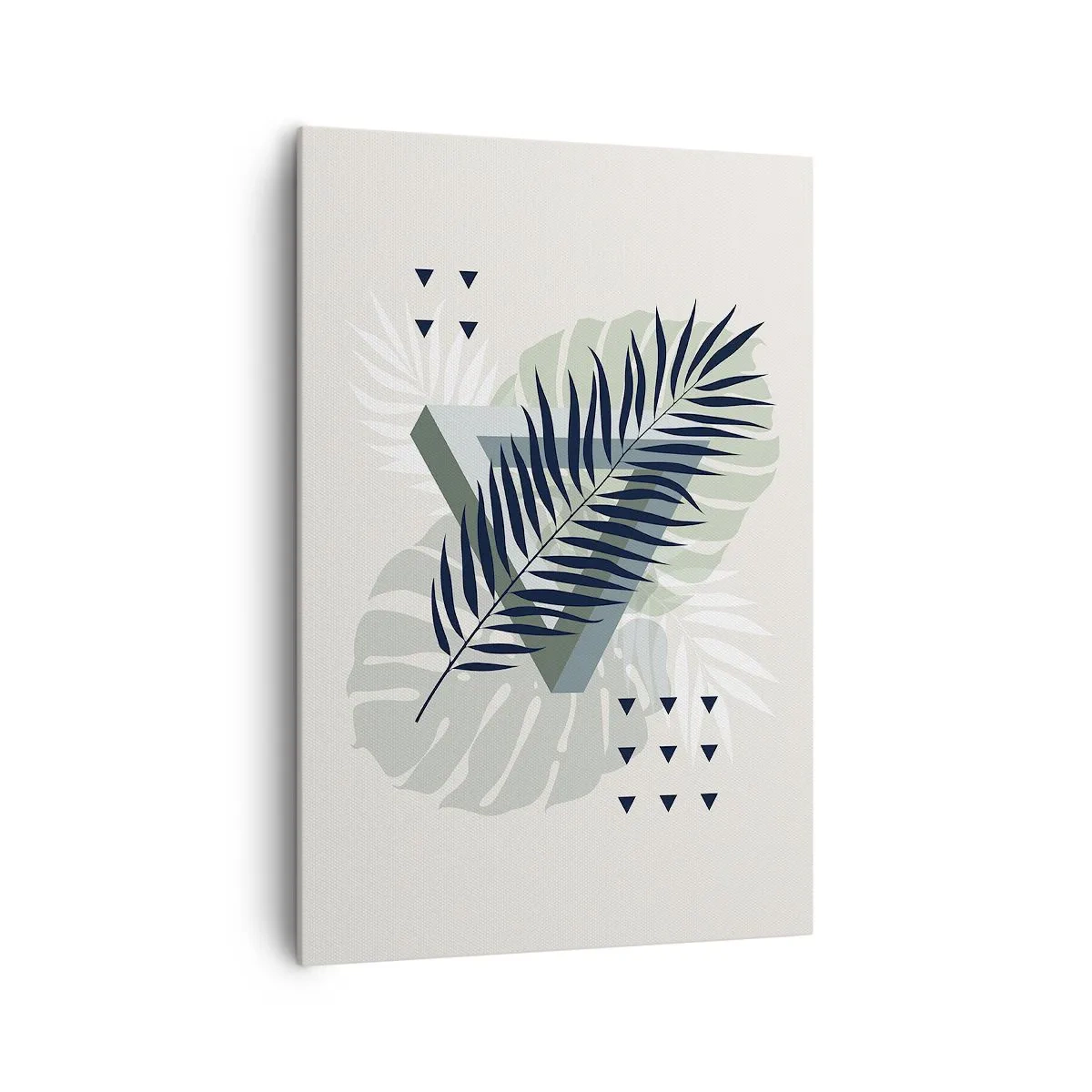 Quadro su tela - Stampe su Tela - Composizione geometrica con foglie tropicali nei toni del verde - 70x100cm - Natura e geometria: due ordini? - Decorazione murale moderna per soggiorno e camera da letto ARTTOR