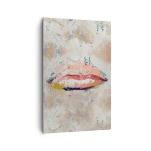 Quadro su tela - Stampe su Tela - Una composizione astratta che raffigura le labbra di una donna in colori pastello. - 80x120cm - Risveglia i sensi - Decorazione murale moderna per soggiorno e camera da letto ARTTOR