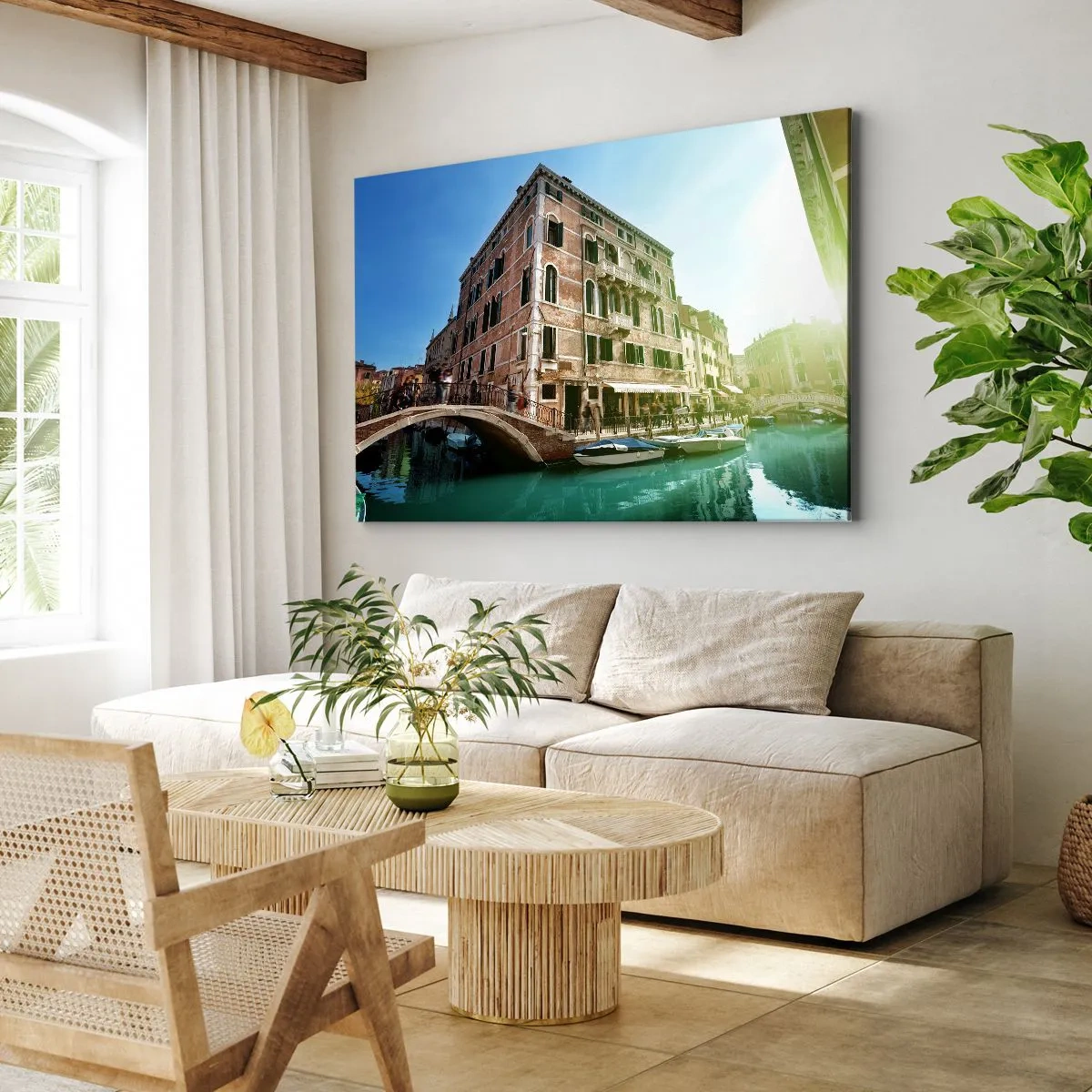 Quadro su tela - Stampe su Tela - Ponte e canale di Venezia con architettura storica - 70x50cm - Venezia, Amore Mio - Decorazione murale moderna per soggiorno e camera da letto ARTTOR