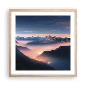 Poster in cornice rovere chiaro - La luce nelle valli - 50x50 cm