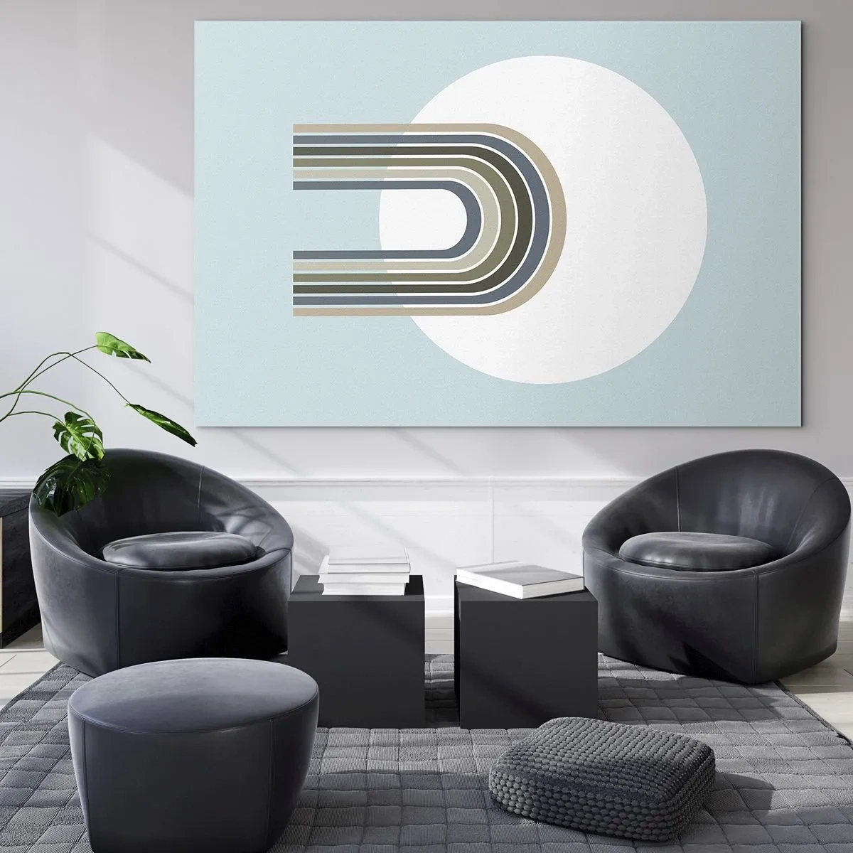 Quadro su vetro - Una composizione astratta con archi in delicate tonalità di blu e verde. - 100x70cm - Attrazione irresistibile - Decorazione murale moderna per soggiorno e camera da letto ARTTOR