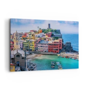 Quadro su tela - Stampe su Tela - Una colorata città di mare con un porto pittoresco - 120x80cm - Magica cittadina mediterranea - Decorazione murale moderna per soggiorno e camera da letto ARTTOR
