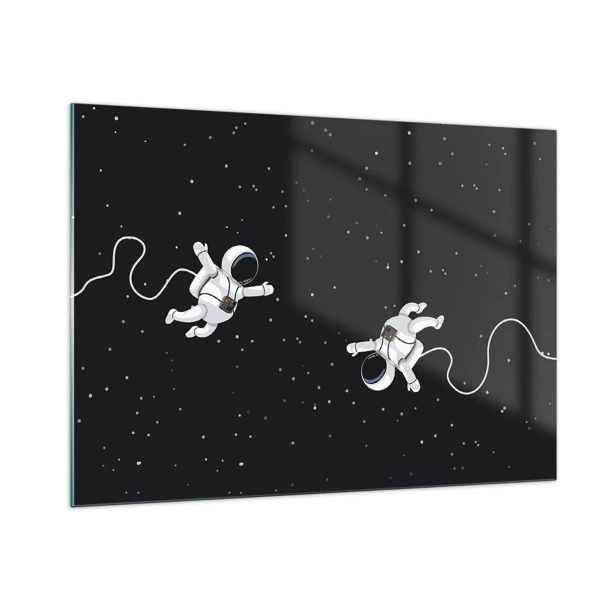 Quadro su vetro - Due astronauti che fluttuano nello spazio - 100x70cm - Danza cosmica - Decorazione murale moderna per soggiorno e camera da letto ARTTOR