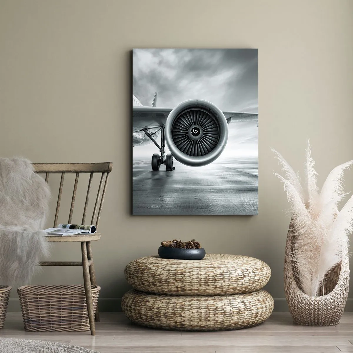 Quadro su tela - Stampe su Tela - Il motore a reazione di un aereo sulla pista - 80x120cm - C'è la forza! - Decorazione murale moderna per soggiorno e camera da letto ARTTOR