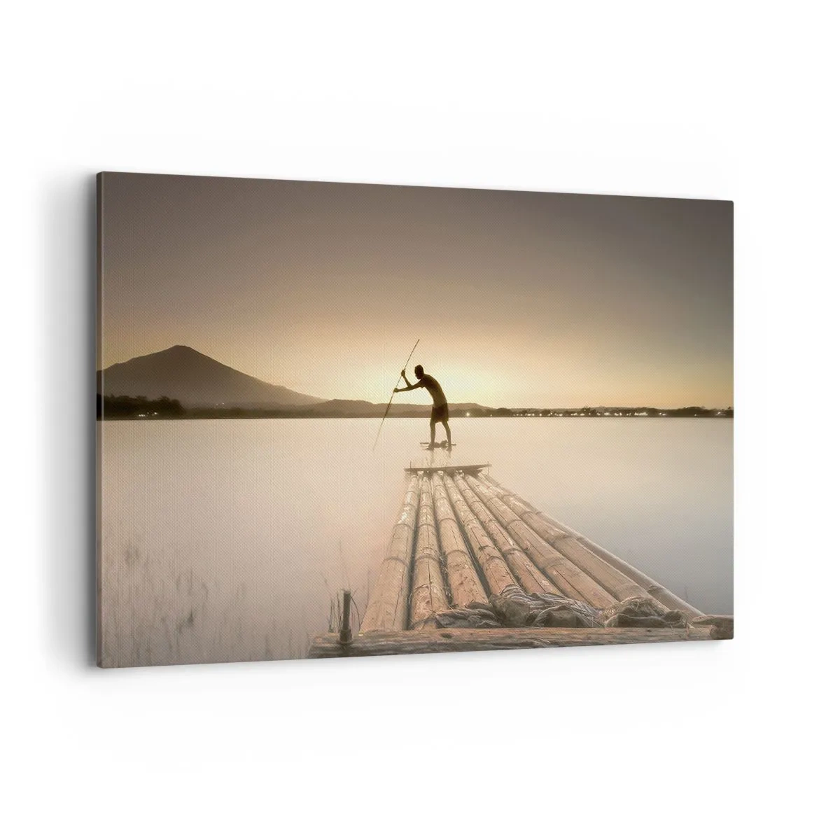 Quadro su tela - Stampe su Tela - Uomo su una zattera al tramonto - 100x70cm - Prima del riposo - Decorazione murale moderna per soggiorno e camera da letto ARTTOR