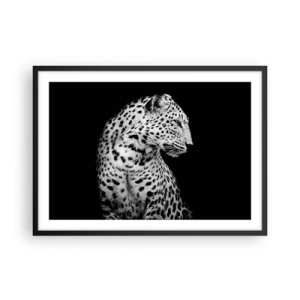 Poster in cornice nera - Immagine in bianco e nero di un leopardo su sfondo nero - 70x50cm - Profilo destro perfetto! - Decorazione murale moderna per soggiorno e camera da letto ARTTOR