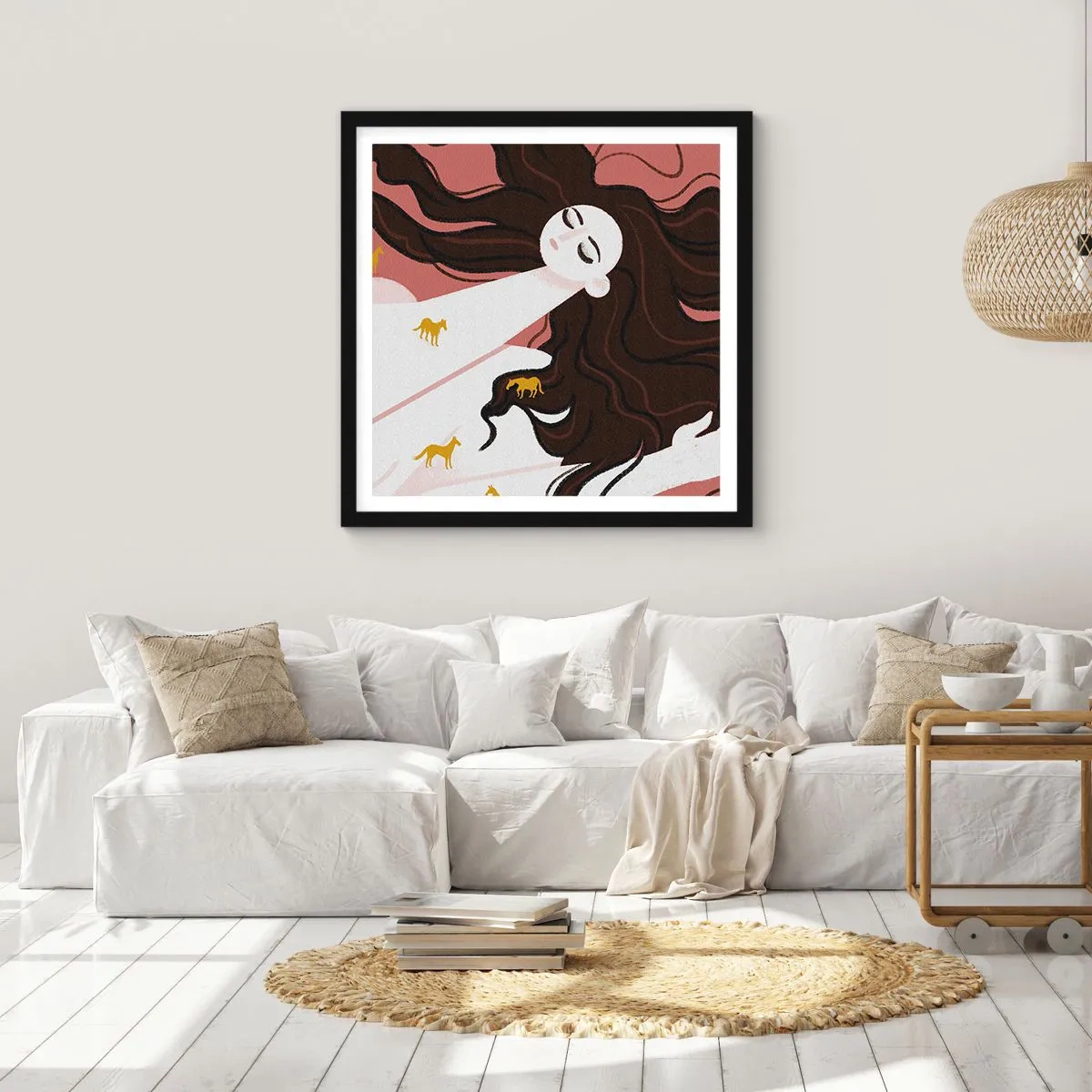 Poster in cornice nera - Il sogno del cavallo d'oro - 40x40 cm