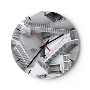 Orologio da parete - Orologio in Vetro - Labirinto astratto di scale in tonalità monocromatiche - 30x30cm - Il paradosso dello spazio - Decorazione murale moderna per soggiorno, cucina e camera da letto ARTTOR