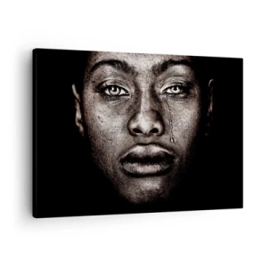 Quadro su tela - Stampe su Tela - Ritratto di un volto con una sola lacrima su sfondo nero - 70x50cm - Un'unica lacrima - Decorazione murale moderna per soggiorno e camera da letto ARTTOR