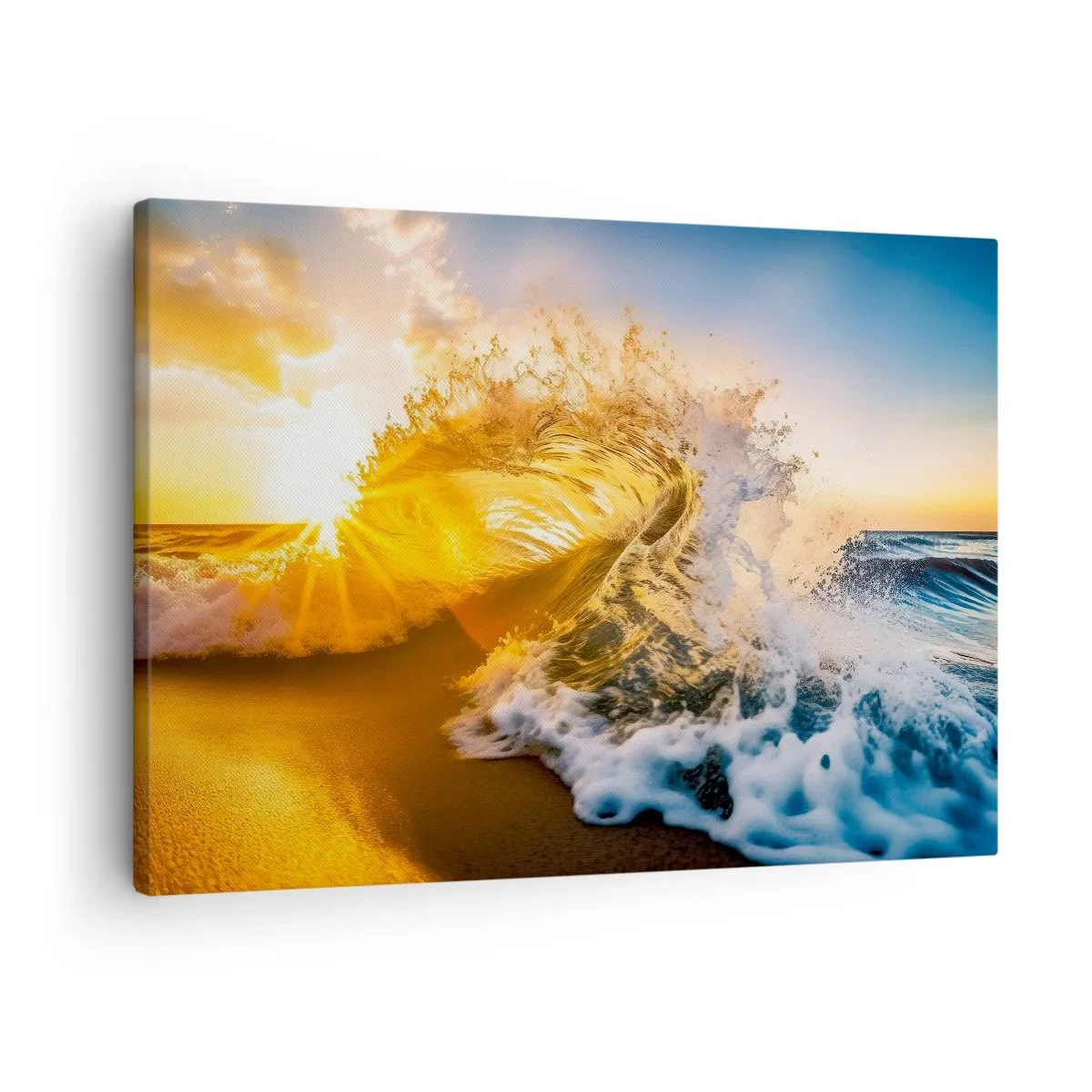 Quadro su tela - Stampe su Tela - Un'onda dorata sullo sfondo del sole al tramonto - 70x50cm - Gioco sulla sabbia - Decorazione murale moderna per soggiorno e camera da letto ARTTOR