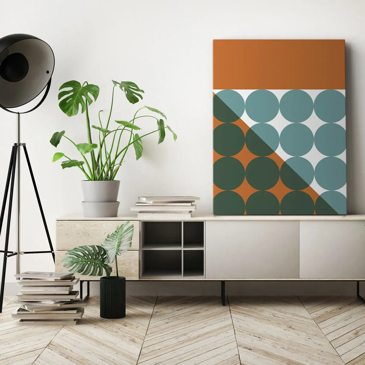 Quadro su tela - Stampe su Tela - Motivi geometrici in colori contrastanti - 50x70cm - In alto obliquo - Decorazione murale moderna per soggiorno e camera da letto ARTTOR