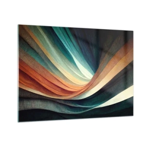Quadro su vetro - Onde colorate nelle tonalità del turchese, arancione e beige - 70x50cm - Intessuto di colore - Decorazione murale moderna per soggiorno e camera da letto ARTTOR