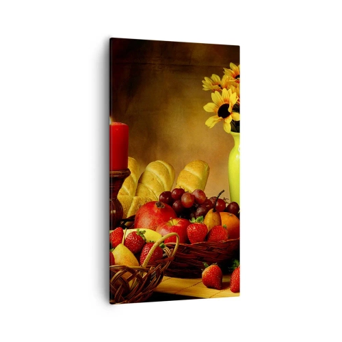 Quadro su tela - Stampe su Tela - Natura morta con pane e frutta - 55x100 cm