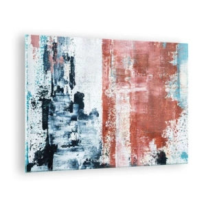 Quadro su vetro - Una combinazione astratta di blu e rosso ruggine - 70x50cm - Astratto in due metà - Decorazione murale moderna per soggiorno e camera da letto ARTTOR