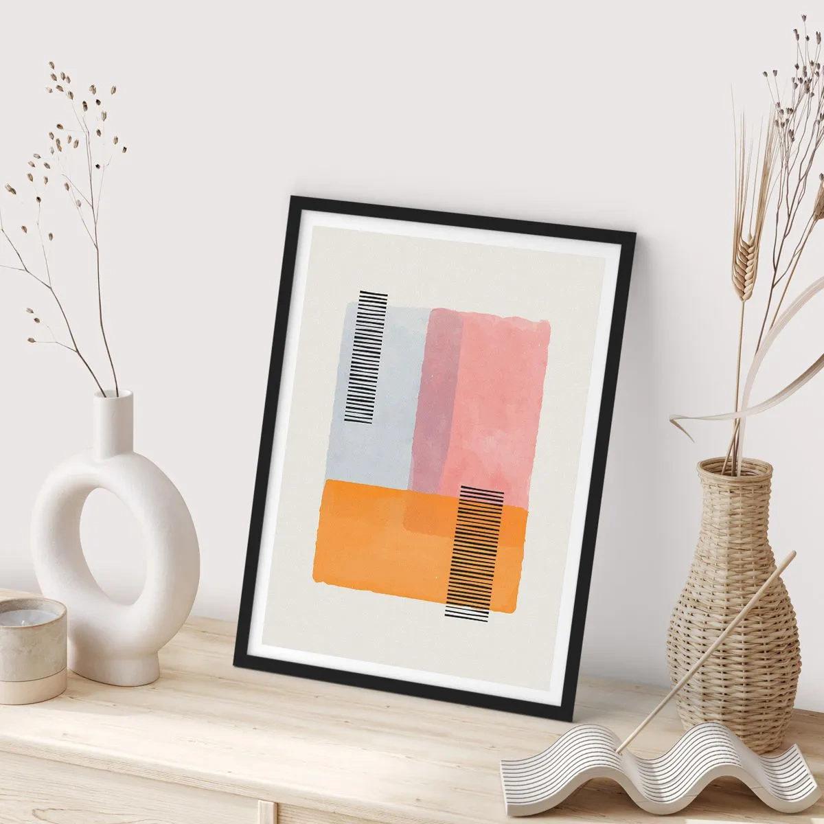 Poster in cornice nera - Forme geometriche in colori pastello con accenti di linee - 50x70cm - Da un angolo all'altro - Decorazione murale moderna per soggiorno e camera da letto ARTTOR