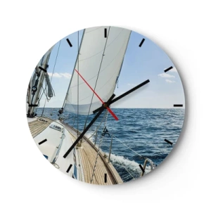 Orologio da parete - Orologio in Vetro - Il ponte di una barca a vela in mare aperto in una giornata di sole - 30x30cm - Benvenuta avventura - Decorazione murale moderna per soggiorno, cucina e camera da letto ARTTOR