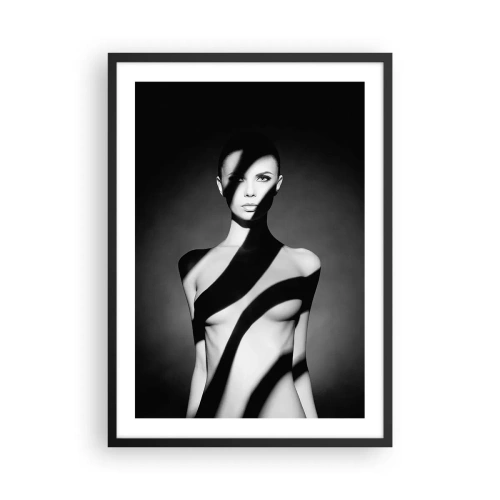 Poster in cornice nera - Donna in ombre grafiche in bianco e nero - 50x70cm - Luci e ombre - Decorazione murale moderna per soggiorno e camera da letto ARTTOR