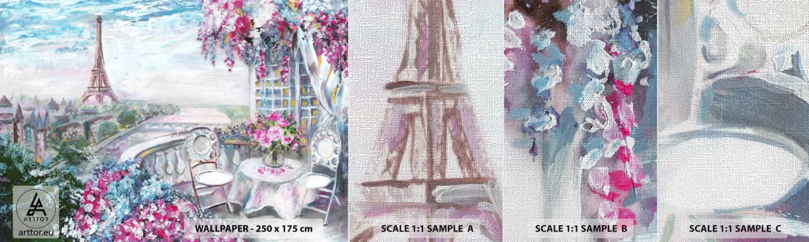 Campione di Fotomurale Premium Canvas - Bellissimo qui a maggio - Città, Torre Eiffel, Parigi - 100x30 cm