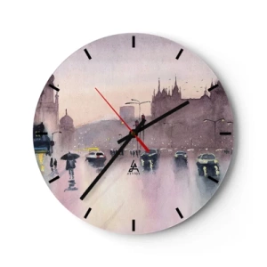 Orologio da parete - Orologio in Vetro - Strada piovosa con pedoni e auto al tramonto - 30x30cm - Nella nebbia piovigginosa - Decorazione murale moderna per soggiorno, cucina e camera da letto ARTTOR