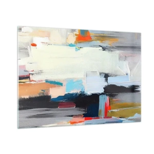 Quadro su vetro - Composizione astratta con macchie e tratti colorati - 100x70cm - C'è una logica? - Decorazione murale moderna per soggiorno e camera da letto ARTTOR