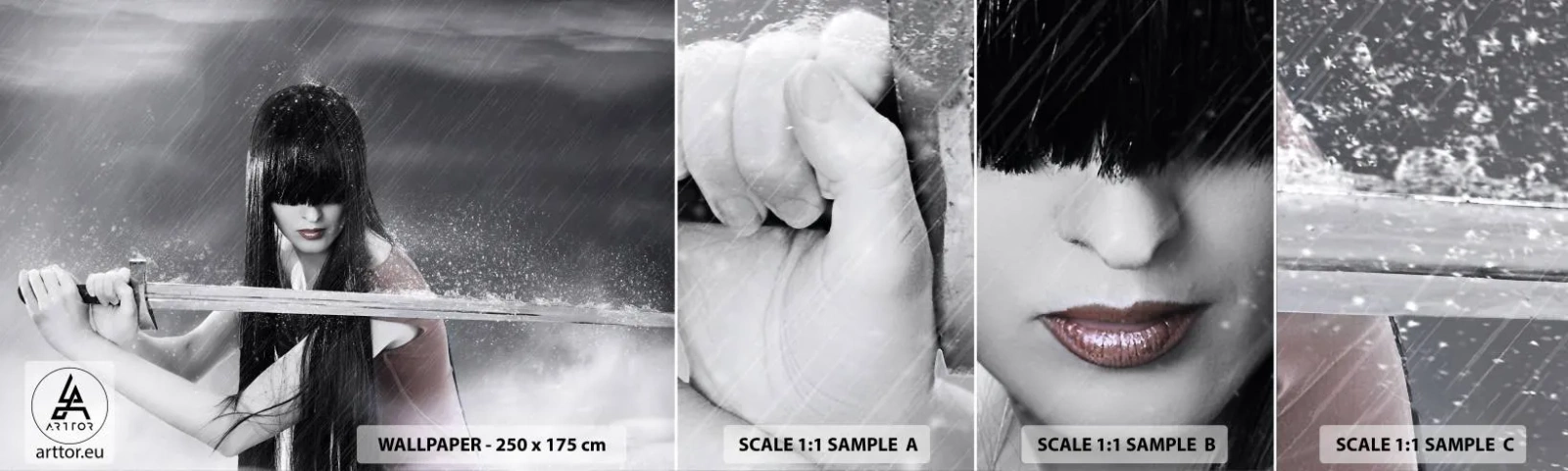 Campione Di Fotomurale Standard Eco - Bella e pericolosa - Donna, Spada, Militare - 100x30 cm